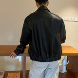 Men's Short PU Leather Motorcycle Jacket, Casual Biker Coat, Faux Leather Moto Jacket