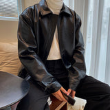 Men's Short PU Leather Motorcycle Jacket, Casual Biker Coat, Faux Leather Moto Jacket