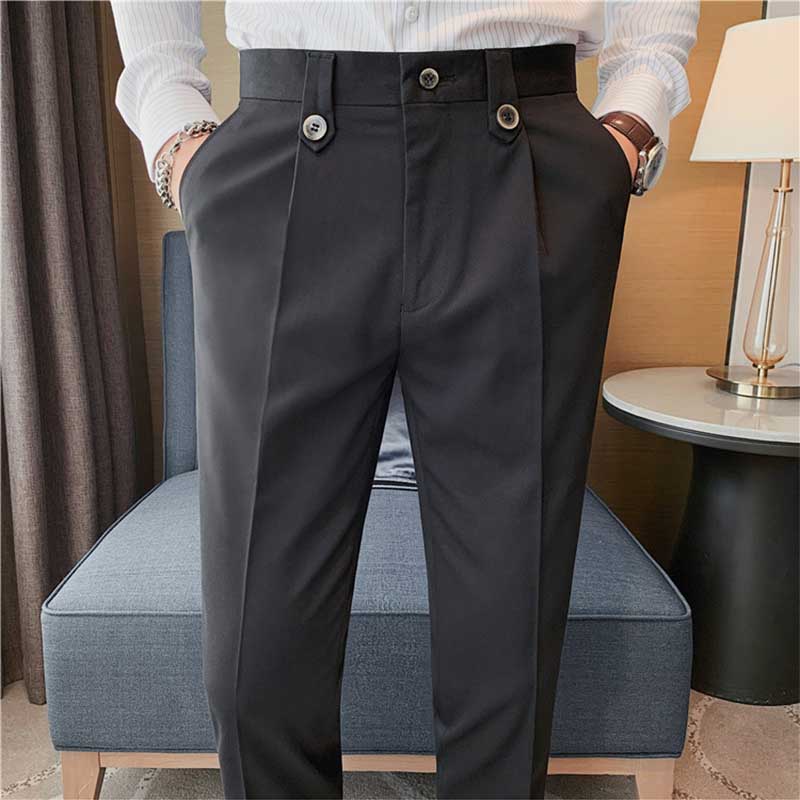 Men's Business Slim Fit Dress Pants, Casual Solid Color Trousers, Flat Front Formal Work Pants