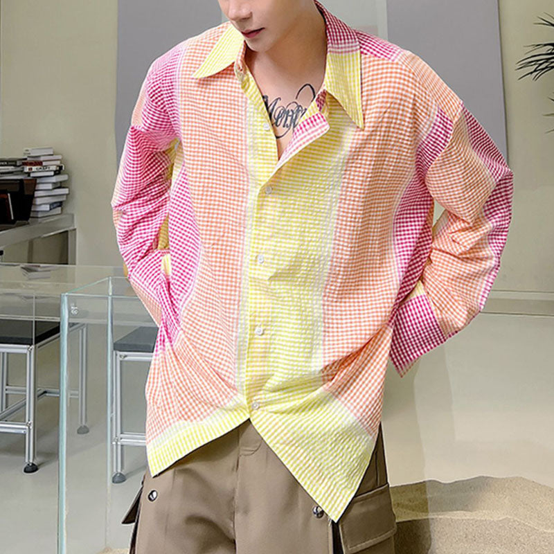 Men's Summer Casual Color Stitching Long Sleeve Shirt