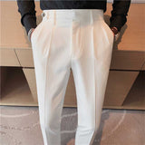 Men's Business Slim Fit Dress Pants Solid Color Casual Trousers