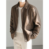 Men's Loose Lapel PU Leather Jacket