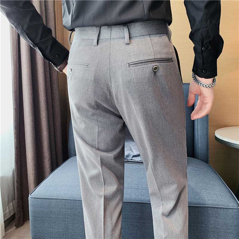 Men's Business Slim Fit Dress Pants, Casual Solid Color Trousers, Flat Front Formal Work Pants