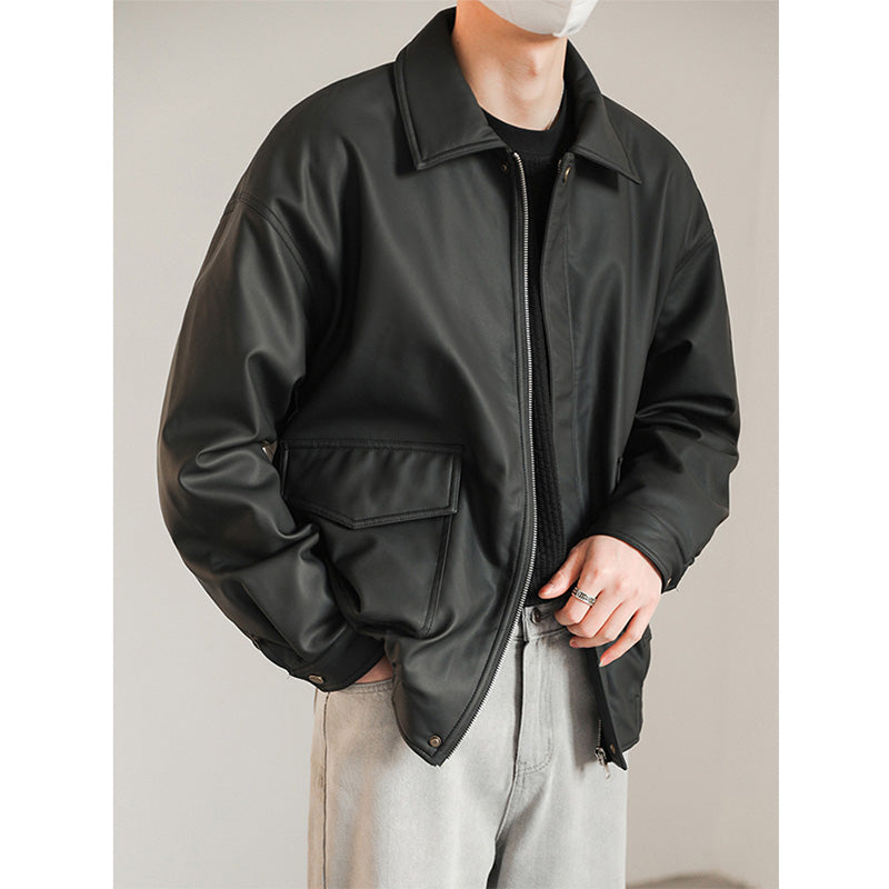 Men's Loose Lapel PU Leather Jacket