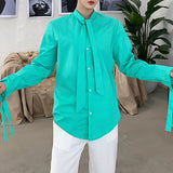 Men's Ribbon Collar Loose Long Sleeve Shirt