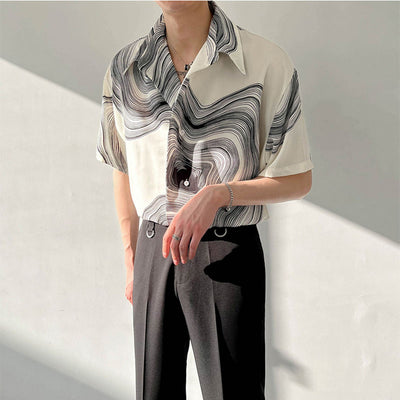 Men's Summer Geometric Print Drape Short Sleeve Shirt