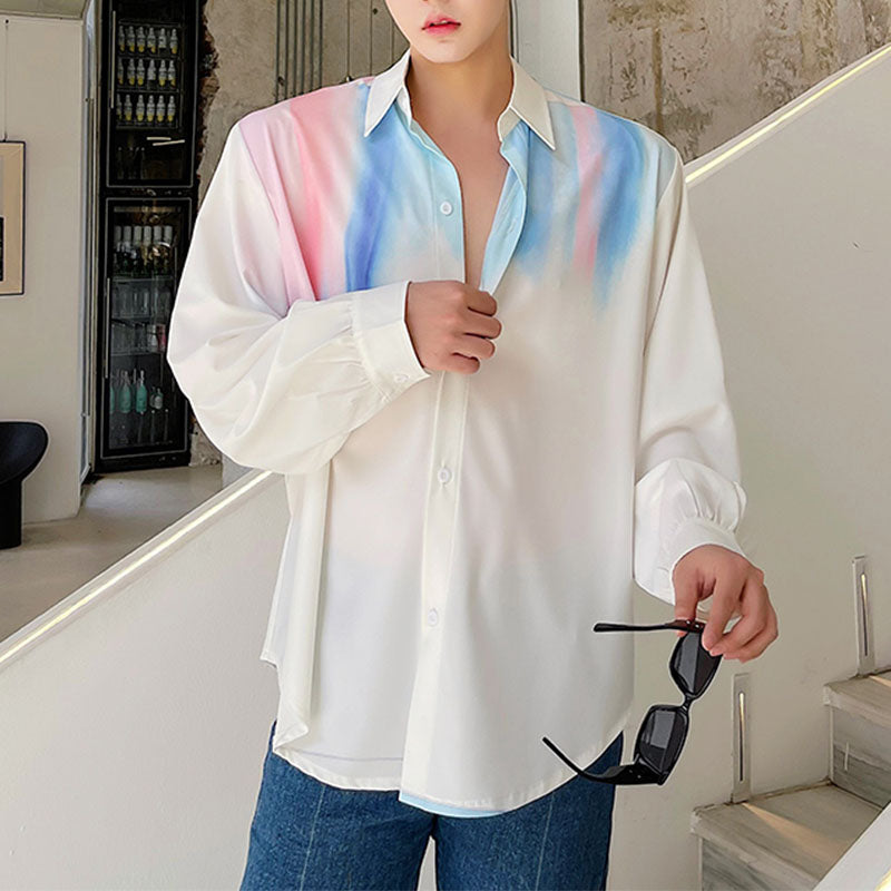 Men's Autumn Rendering Color Loose Long Sleeve Shirt