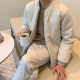 Men's Winter Casual Cropped Jacket, Slim Fit Crewneck Zipper Coat, Short Bomber Outerwear