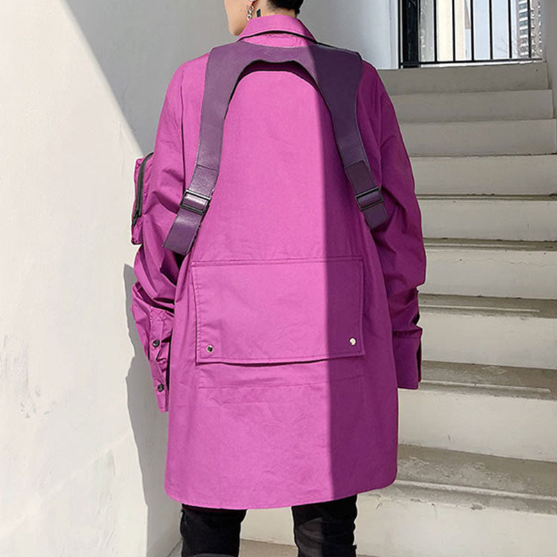 Men's Purple PU Leather Vest and Shirt