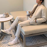 Men's Winter Casual Cropped Jacket, Slim Fit Crewneck Zipper Coat, Short Bomber Outerwear