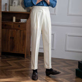 Men's British Retro High Waisted Pants Business Casual Straight Trousers