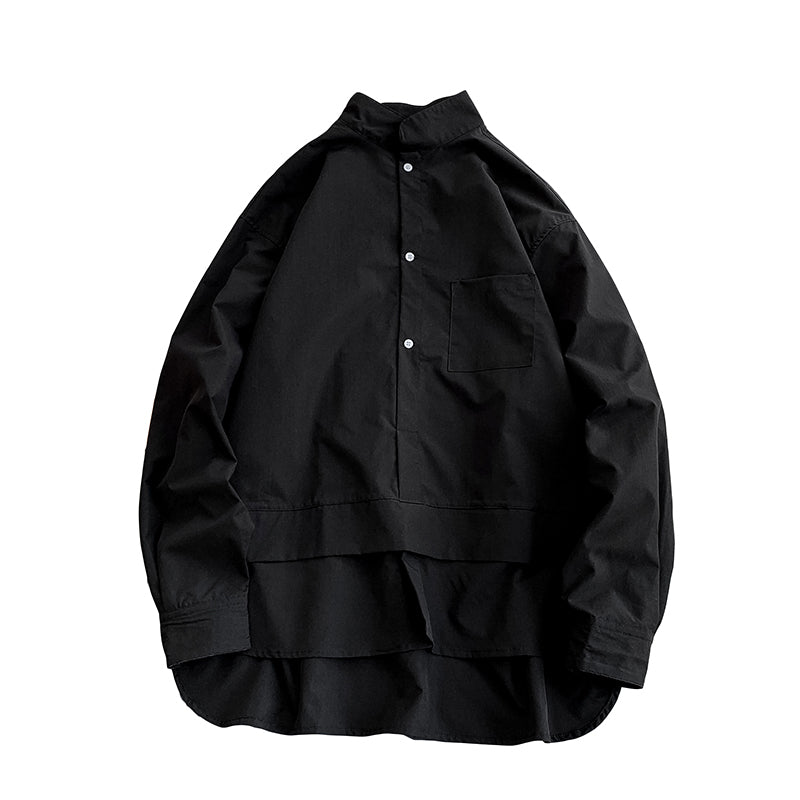 Men's Casual Solid Color Pullover Fake Two-Piece Long Sleeve Shirt