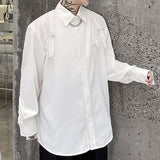 Male Green Webbing Buckle Decoration Shirt Long Sleeve Shirt