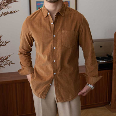 Men's Japanese Retro Casual Corduroy Long Sleeve Shirt