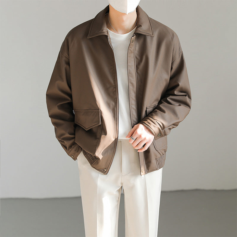 Men's Loose Lapel PU Leather Jacket