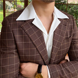 Men's British Cuban Collar Bamboo Fiber Houndstooth Long Sleeve Casual Shirt