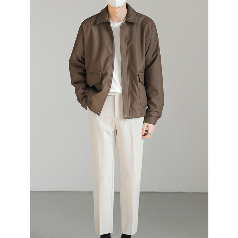 Men's Loose Lapel PU Leather Jacket