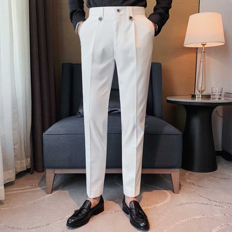 Men's Business Slim Fit Dress Pants, Casual Solid Color Trousers, Flat Front Formal Work Pants