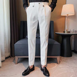 Men's Business Slim Fit Dress Pants, Casual Solid Color Trousers, Flat Front Formal Work Pants