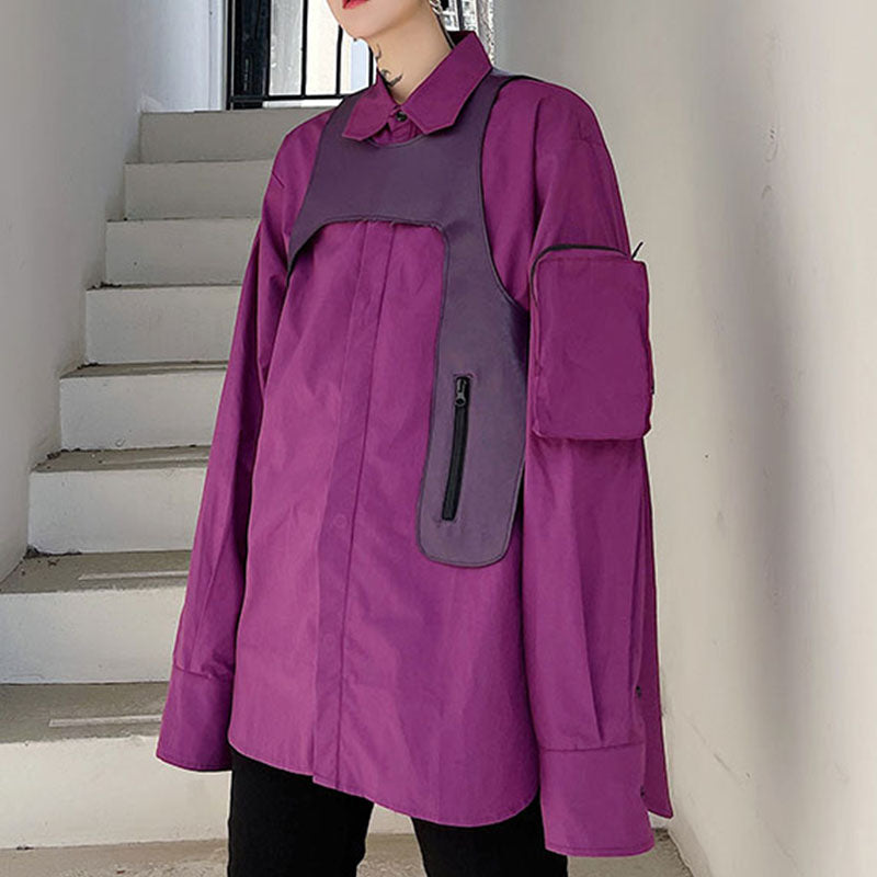 Men's Purple PU Leather Vest and Shirt