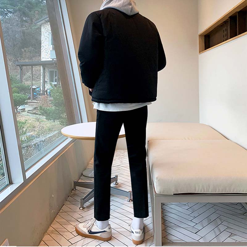 Men's Winter Casual Cropped Jacket, Slim Fit Crewneck Zipper Coat, Short Bomber Outerwear