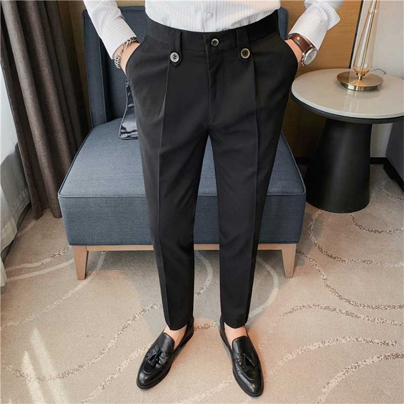 Men's Business Slim Fit Dress Pants, Casual Solid Color Trousers, Flat Front Formal Work Pants