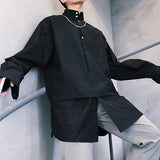 Men's Casual Solid Color Pullover Fake Two-Piece Long Sleeve Shirt