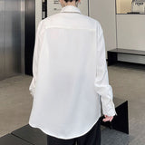 Male Green Webbing Buckle Decoration Shirt Long Sleeve Shirt