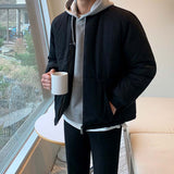 Men's Winter Casual Cropped Jacket, Slim Fit Crewneck Zipper Coat, Short Bomber Outerwear