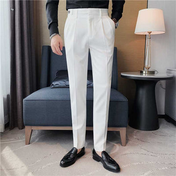 Men's Slim Fit Business Dress Pants, Solid Color Casual Trousers, Formal Flat Front Work Pants