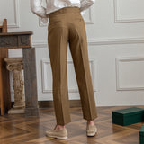 Men's British Casual Dress Pants Slim Fit High Waisted Trousers
