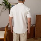 Men's Waffle Cuban Collar Slim Fit Stretch Short Sleeve Shirt