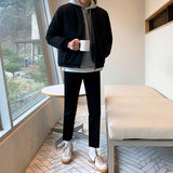 Men's Winter Casual Cropped Jacket, Slim Fit Crewneck Zipper Coat, Short Bomber Outerwear