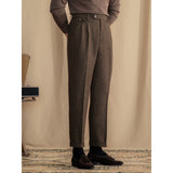 Italian Retro British Style Wool Herringbone Trousers