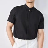 Stand Collar Button Down Short Sleeve Shirt