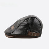 Warm Short Brim PU Leather Beret