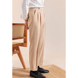 Summer Breathable Italian Double Pleated Naples Straight Trousers