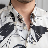 Men's Vintage British Print Lapel Long Sleeve Shirt