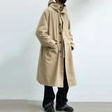 Men's Japanese Retro Hooded Coat, Over-the-knee Long Jacket, Streetwear Windbreaker