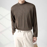 Men's Half High Neck Round Neck Loose Long Sleeve Solid Color T-Shirt