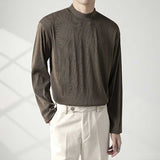 Men's Half High Neck Round Neck Loose Long Sleeve Solid Color T-Shirt