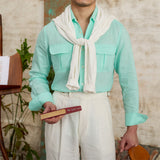 Men's Linen Long Sleeve Shirt British Style Breathable Slim Fit Casual