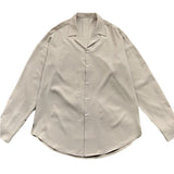 Men's British Cuban Collar Solid Color Long Sleeve Casual Shirt