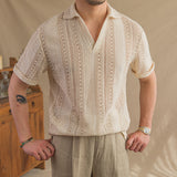Vintage Hollow Short Sleeve POLO Collar Gentleman T-Shirt