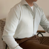 Men's Casual Windsor Collar Long Sleeve Striped Shirt