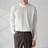 Men's Half High Neck Round Neck Loose Long Sleeve Solid Color T-Shirt