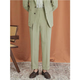 Men's High Waisted Pants Business Retro Seersucker Straight Casual Trousers