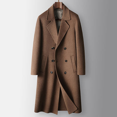 Knee-length Double-breasted Goose Down Lining Warm Double-sided Woolen Coat