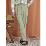 Men's High Waisted Pants Business Retro Seersucker Straight Casual Trousers