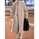 Men's British Style Hoodless Stand Collar Mid-length Coat